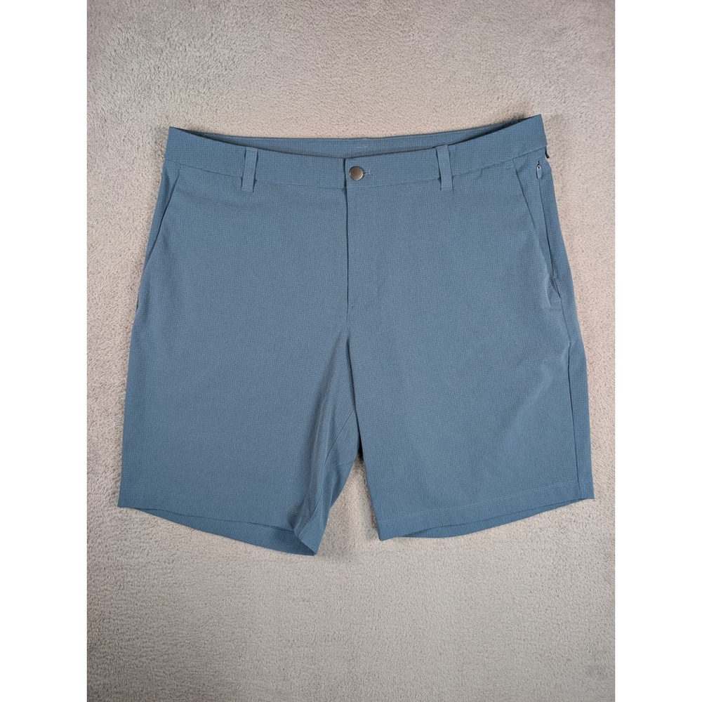 Lululemon Commission Golf Shorts Mens 36 Blue Ripstop Micro Grid 9 Inch Inseam